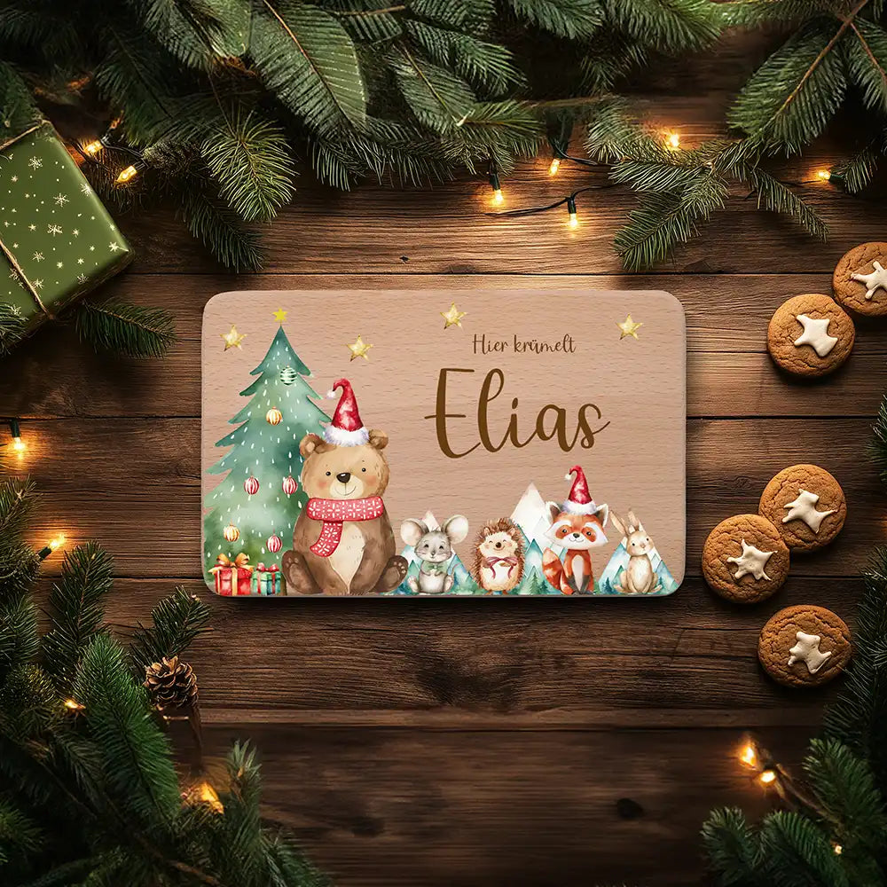 Weihnachts-Set Frühstücksbrettchen + Emaille Tasse - Winterzauber-Freunde