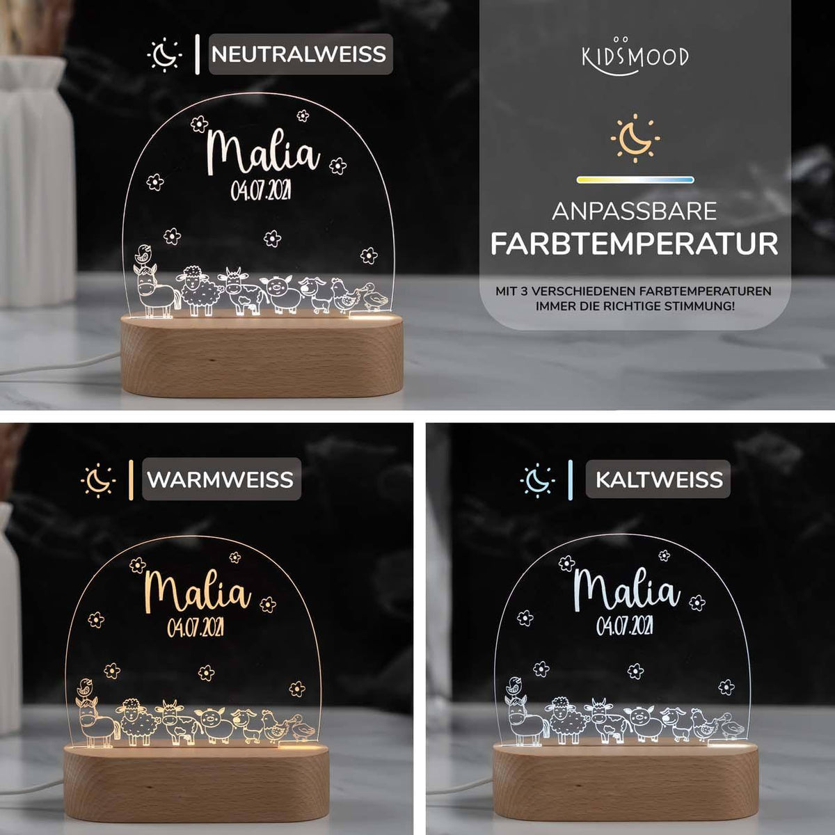 personalisiertes geschenk nachtlampe mit bauernhof und geburtsdatum