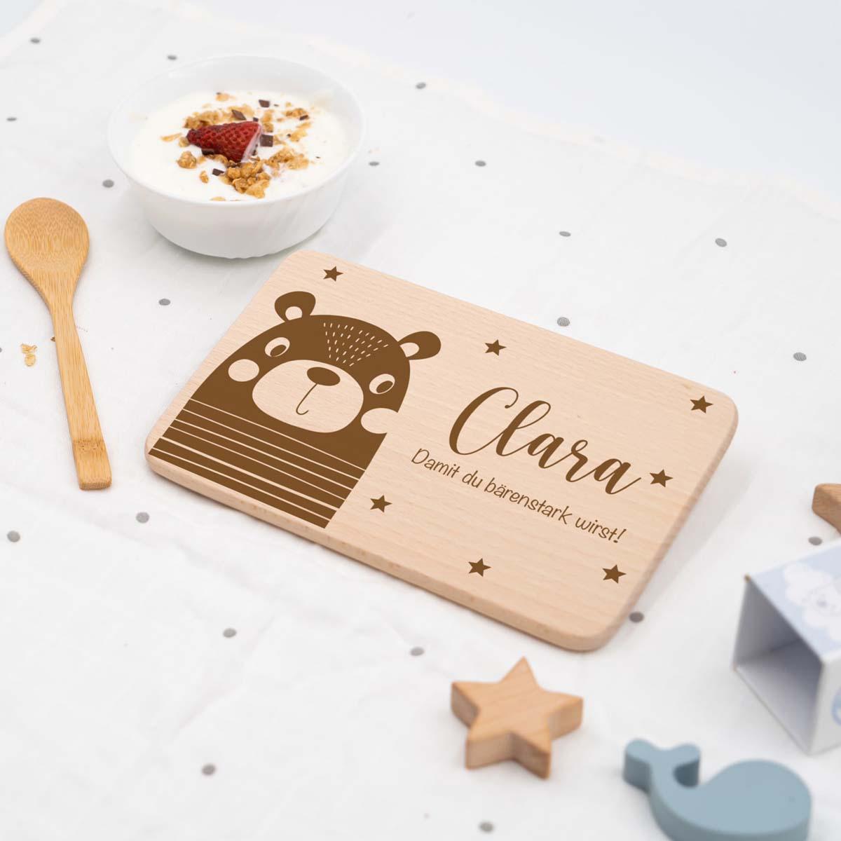 custom wooden breakfast board with bear design