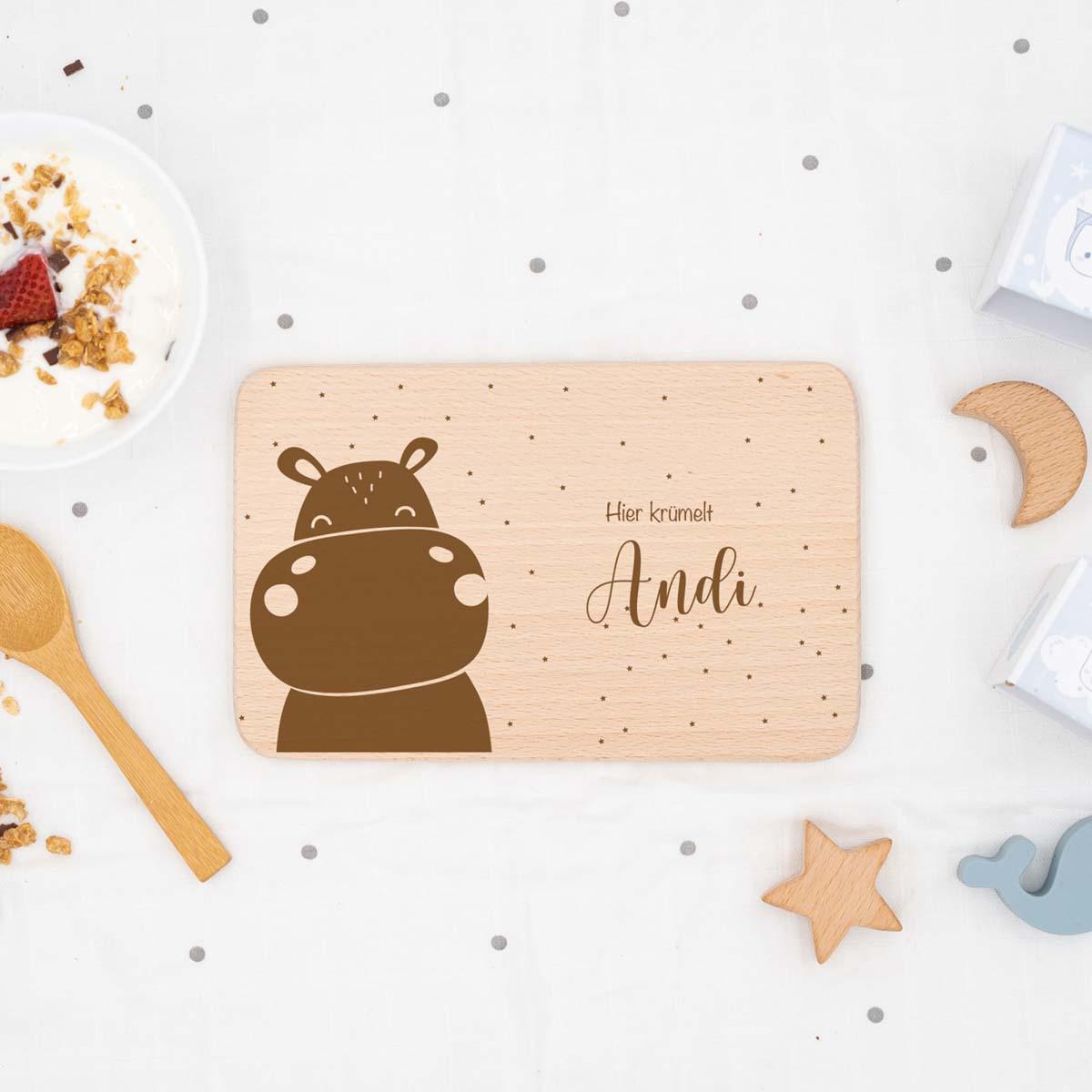 engraved hippo breakfast board with name