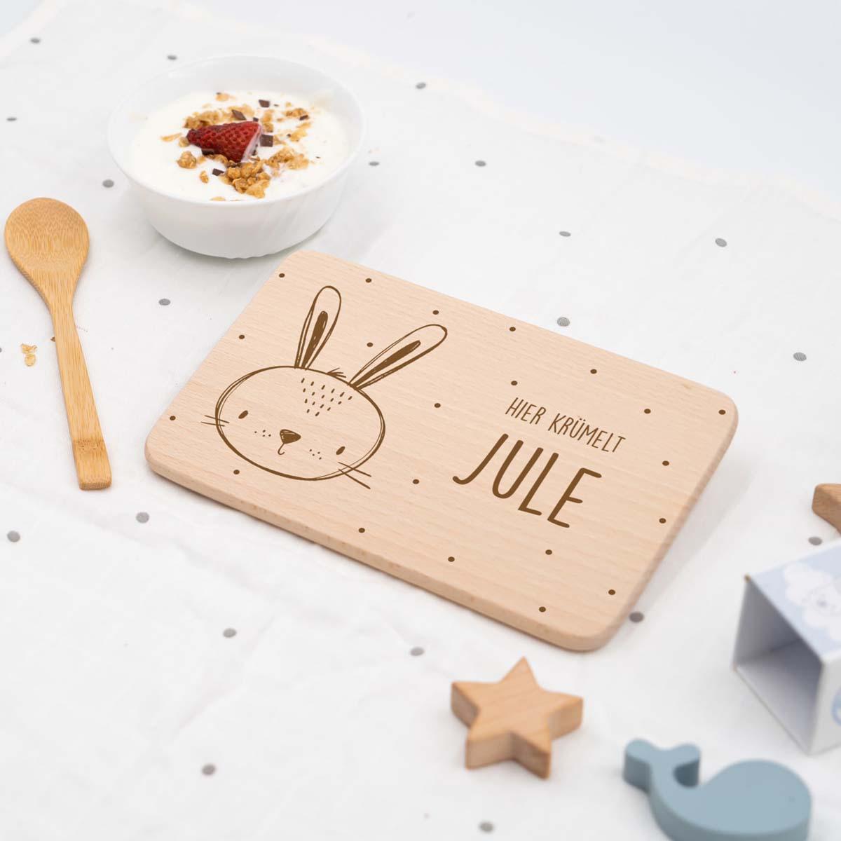engraved breakfast board with custom name and motif