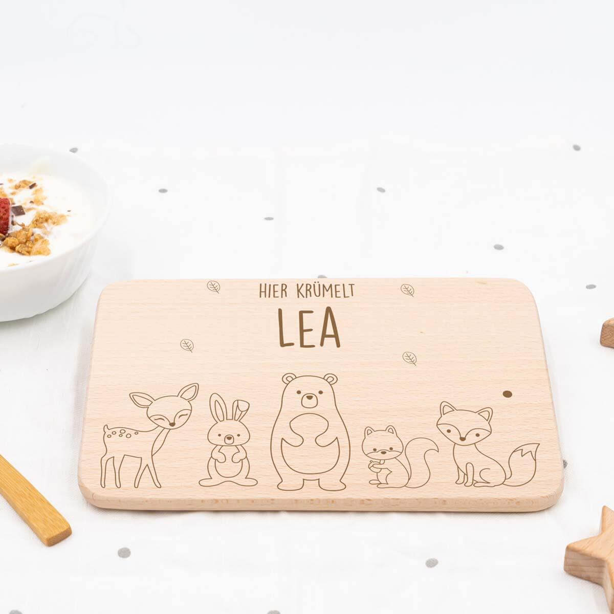 personalized animal family breakfast board with custom name