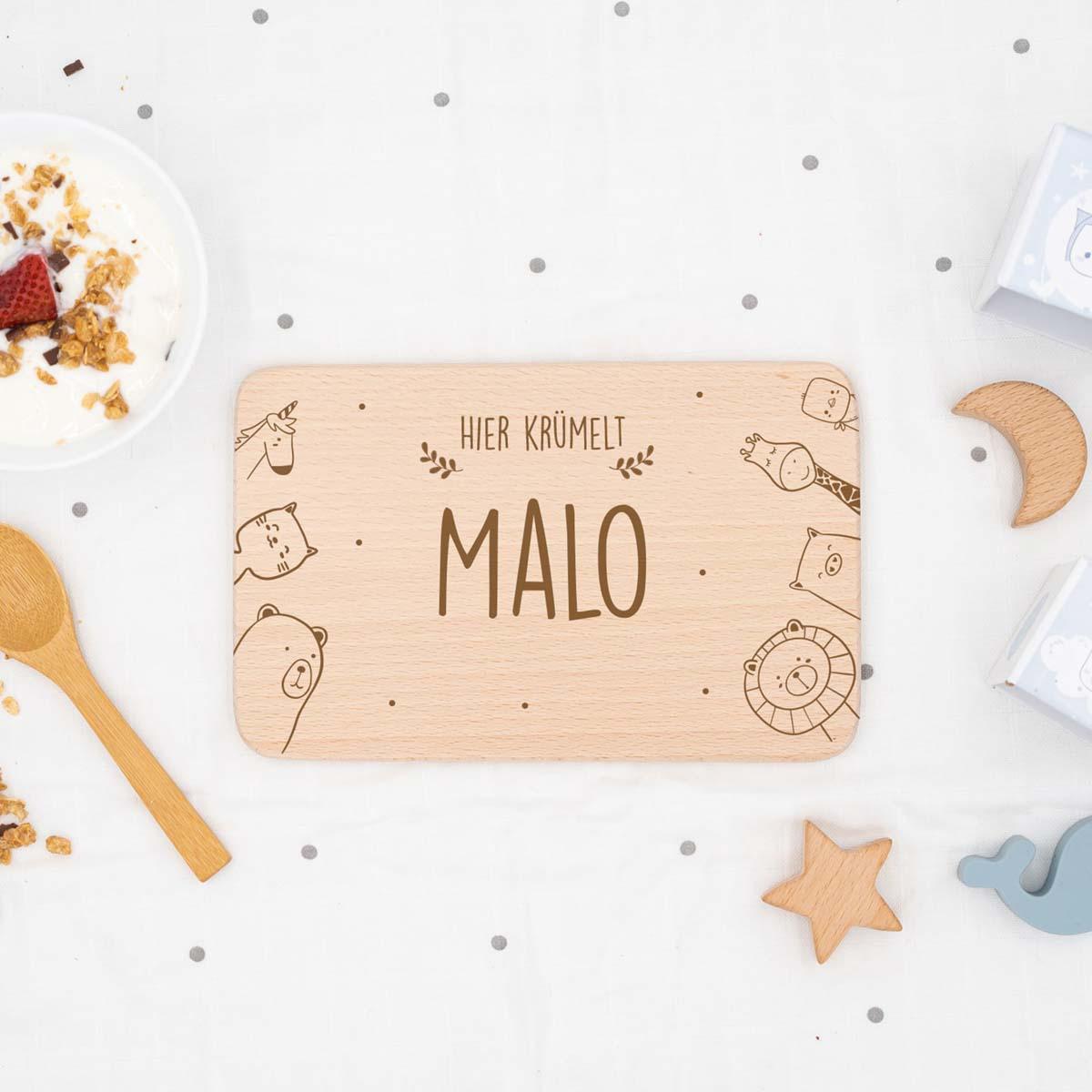 custom animal family design on wooden breakfast board