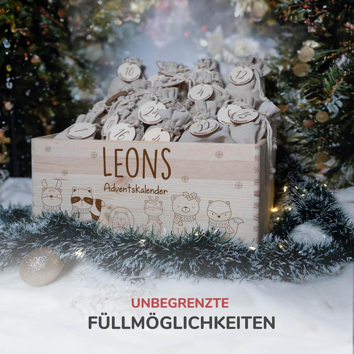 adventskalender mit waldtiere motiv und individuellem namen
