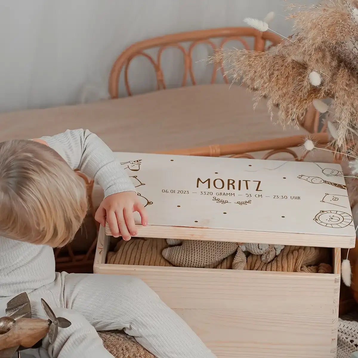 Erinnerungsbox Baby -  fröhliche Tierfamilie