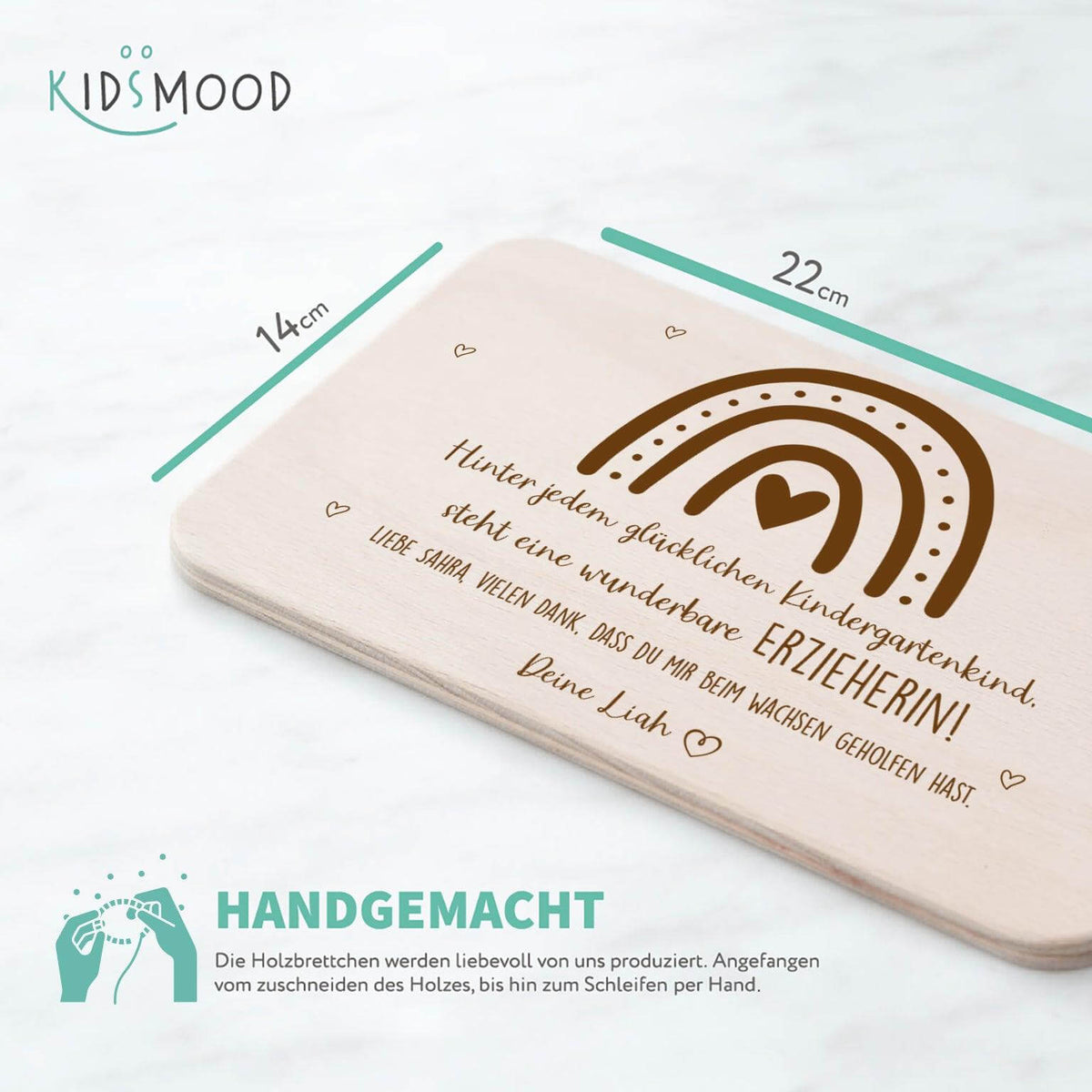 detailed view of Abschiedsgeschenk design on breakfast board