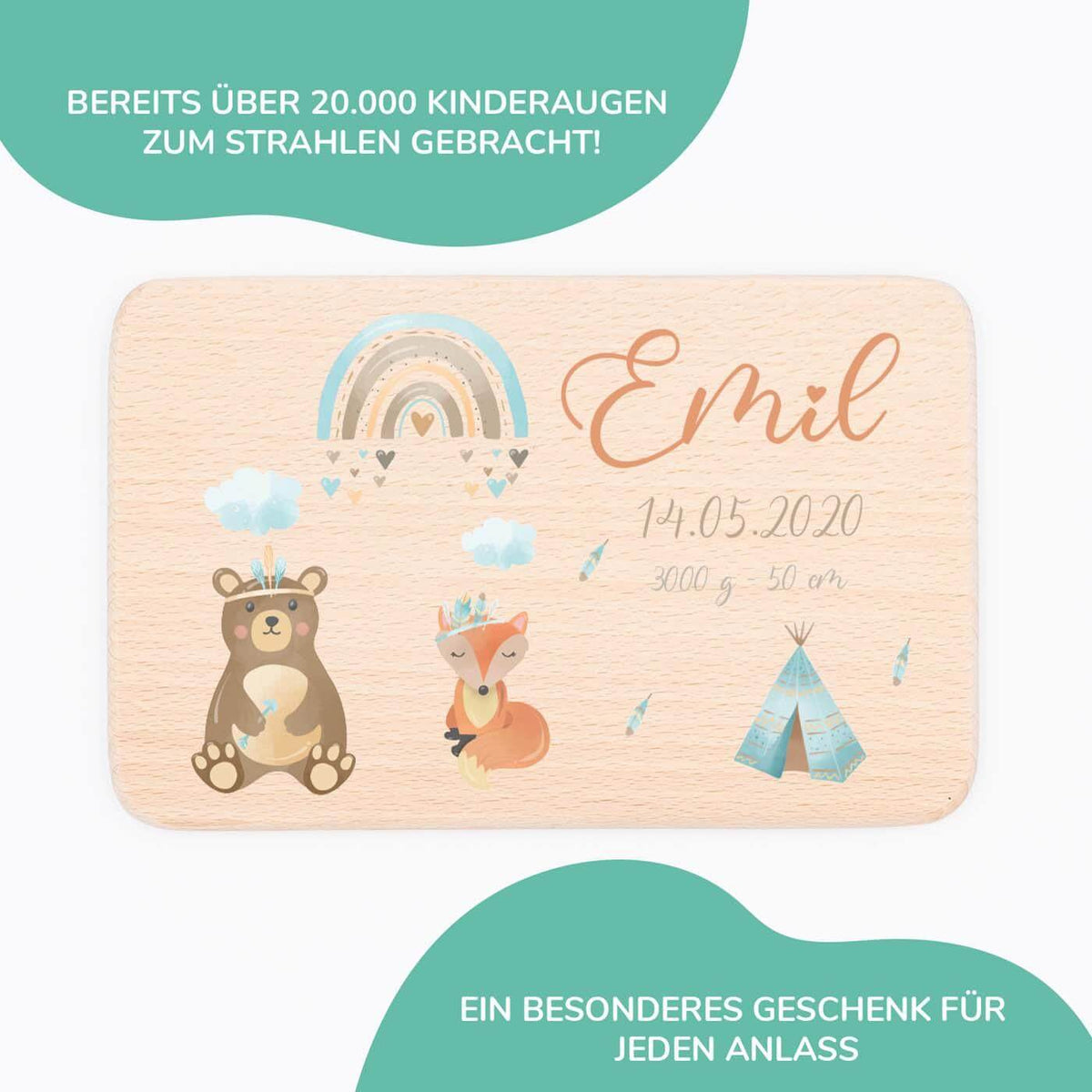 personalisiertes geschenk frühstücksbrettchen mit tipi design