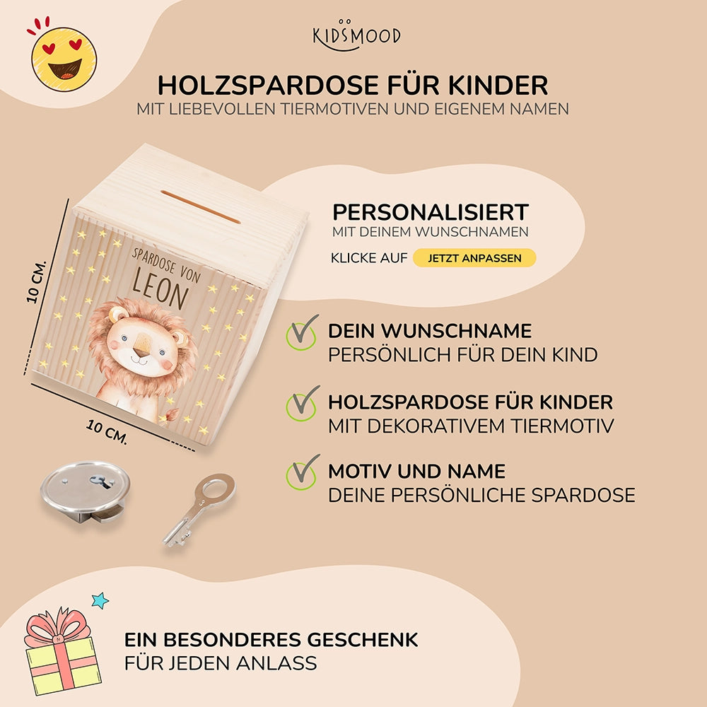 Spardose Kinder, Sparschwein personalisiert bunt - Löwe