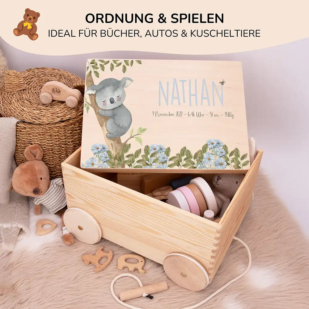Spielzeugkiste mit Rädern personalisiert - Koala