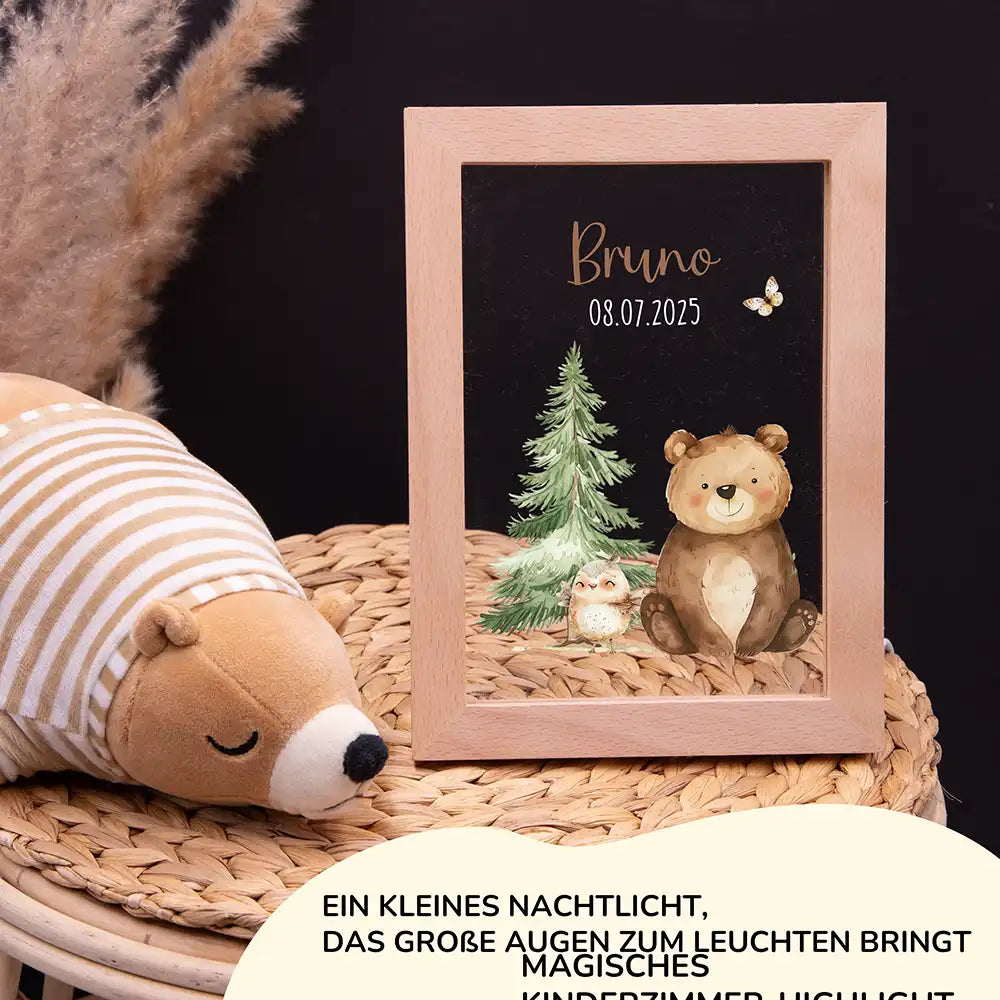 Personalisiertes LED Nachtlicht Bilderrahmen mit Namen - Papa Bär