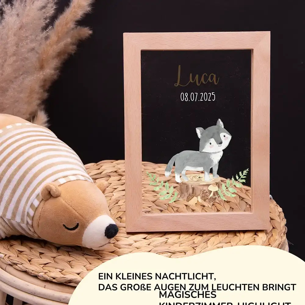 Personalisiertes LED Nachtlicht Bilderrahmen mit Namen - Waschbär