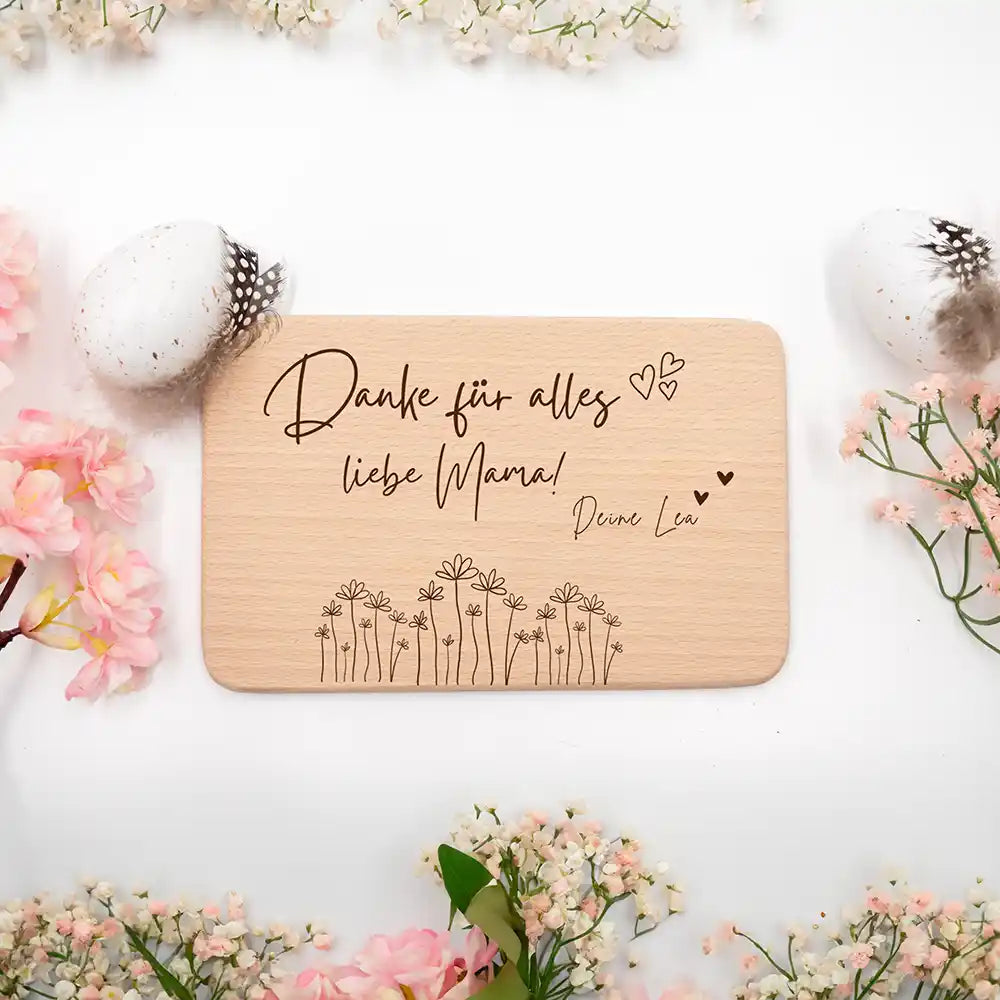 Frühstücksbrettchen Holz Holz Mama aus Holz mit Gravur Danke für alles - Muttertag Geschenk