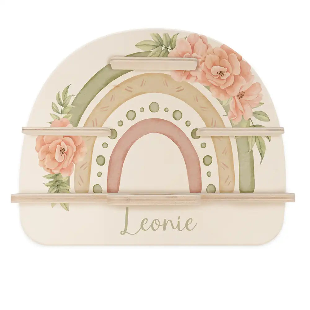 Tonie Regal aus Holz, Toniebox Regal personalisiert Grüner Regenbogen