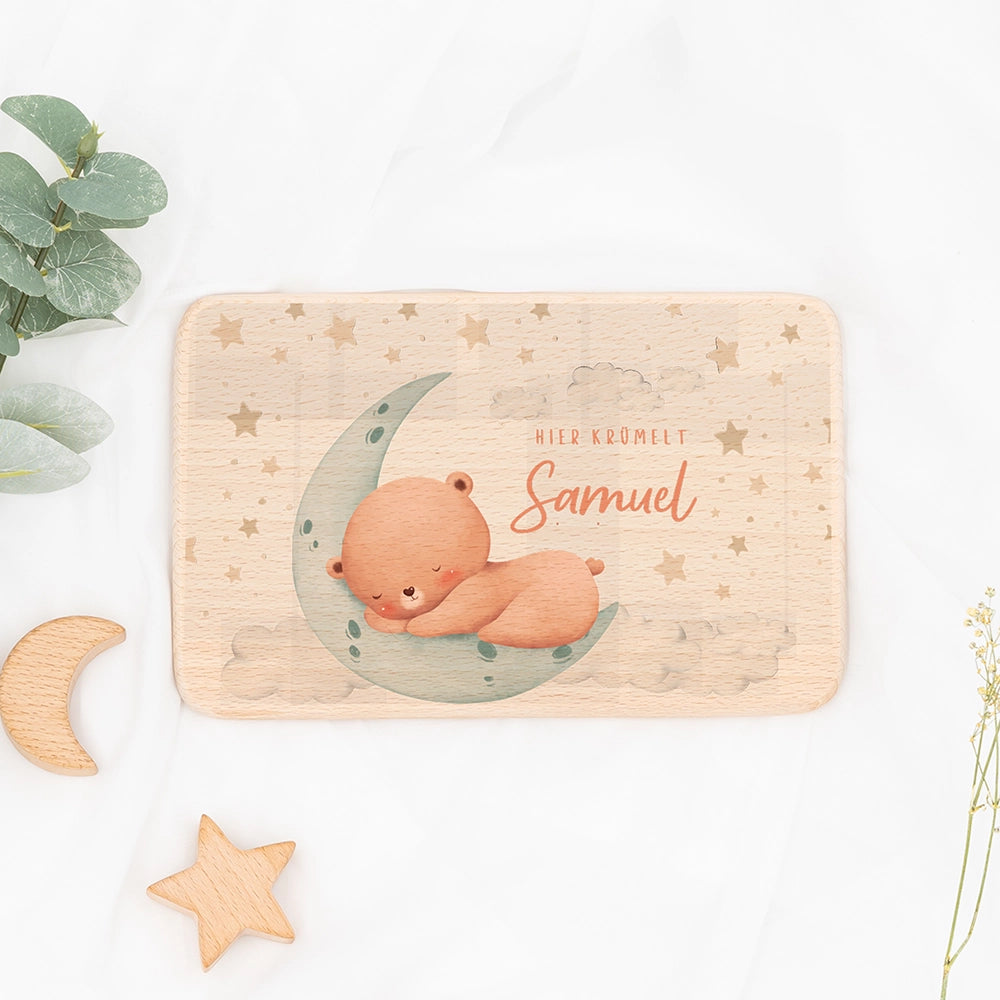 Frühstücksbrettchen Holz personalisiert - Baby Bär