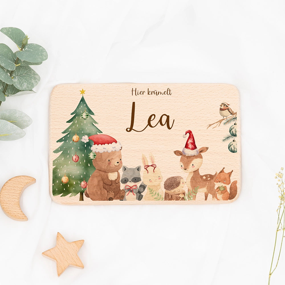 Frühstücksbrettchen Weihnachten mit winterlichen Tierfreunden - Geschenk Weihnachten