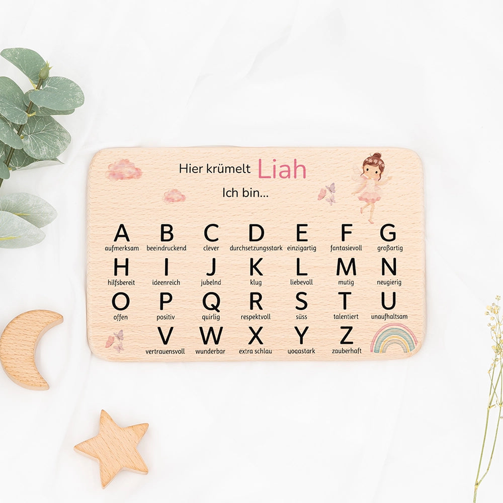 ABC Brettchen Kinder personalisiert – Ballerina Regenbogen
