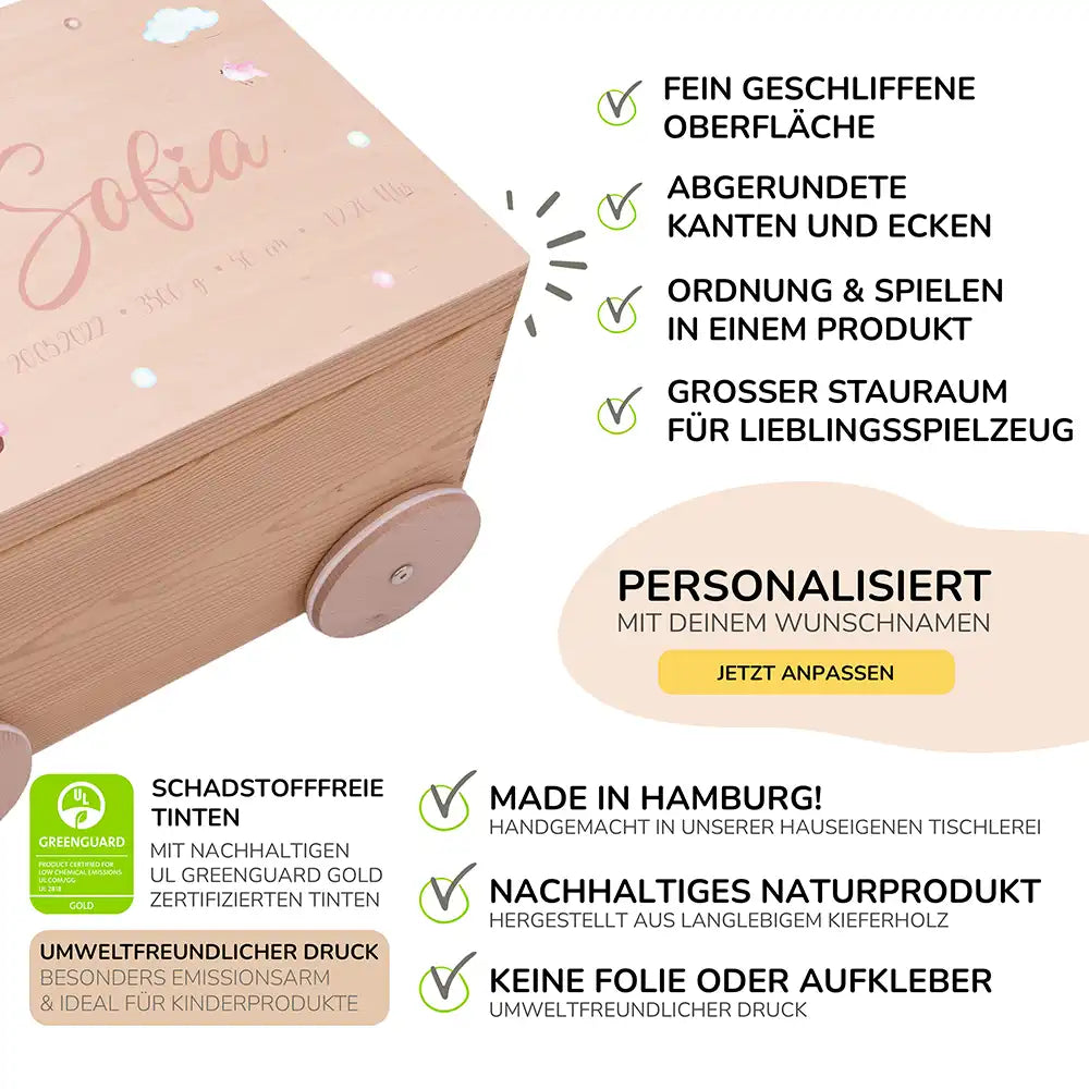 Spielzeugkiste mit Rädern personalisiert - Ballon