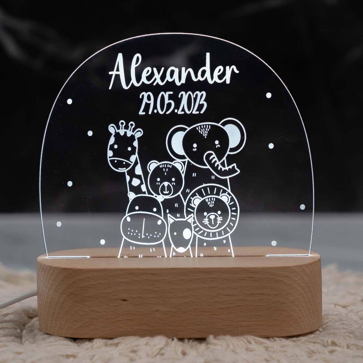 personalisierte nachtlampe mit tierfreunde design für kinderzimmer