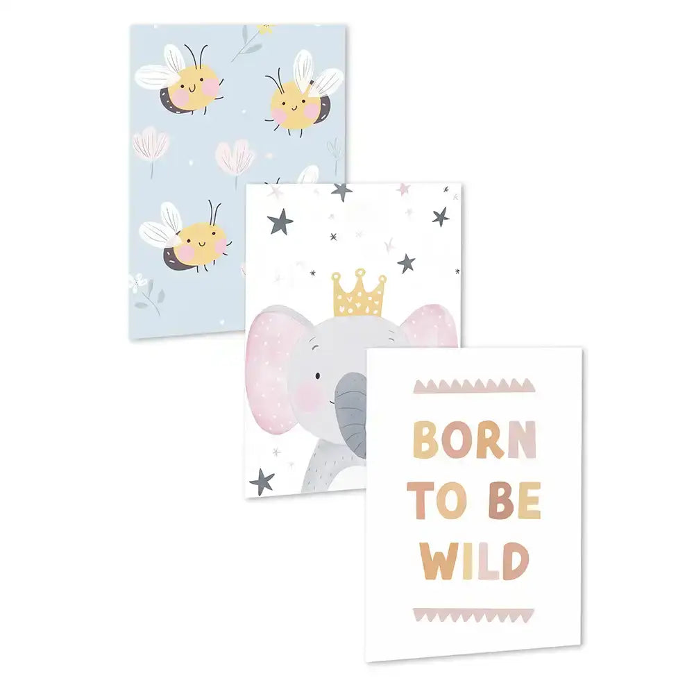 Poster 3er-Set - Bienen, Elefant & "Born to be wild" fürs Kinderzimmer