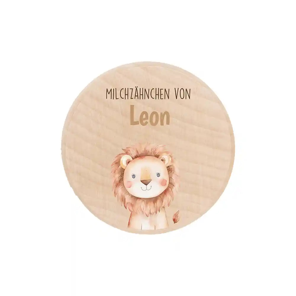 Zahndose Milchzähne personalisiert - Löwe Motiv