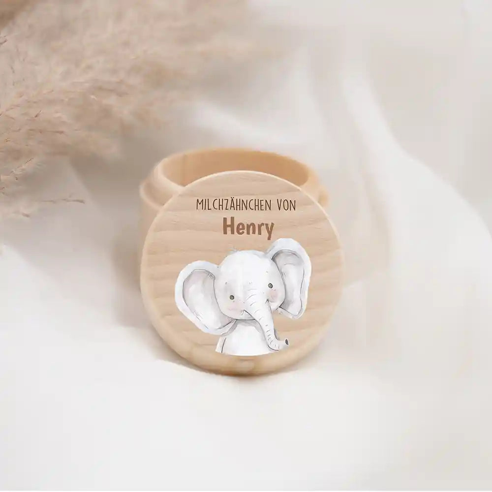 Milchzahndose personalisiert - Jungen Elefant Motiv