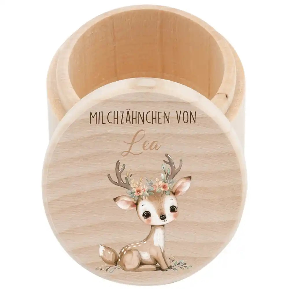 Zahndose Milchzähne personalisiert - süßem Reh Motiv