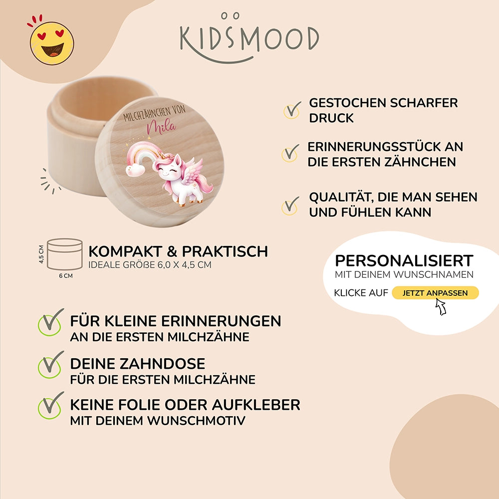Zahndose Milchzähne personalisiert - Einhorn Motiv