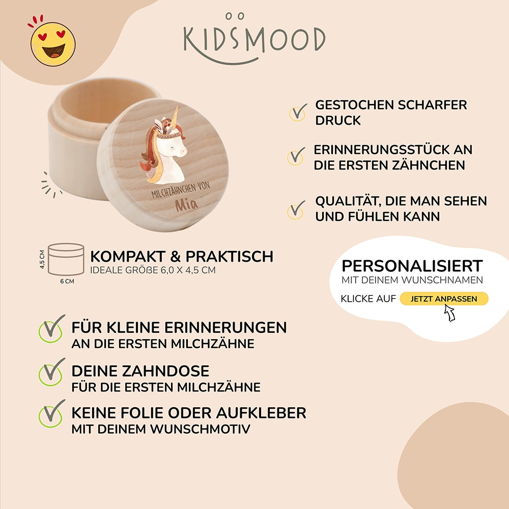 Zahndose Milchzähne personalisiert - Holz Zahnbox mit Wunschnamen - Löwe