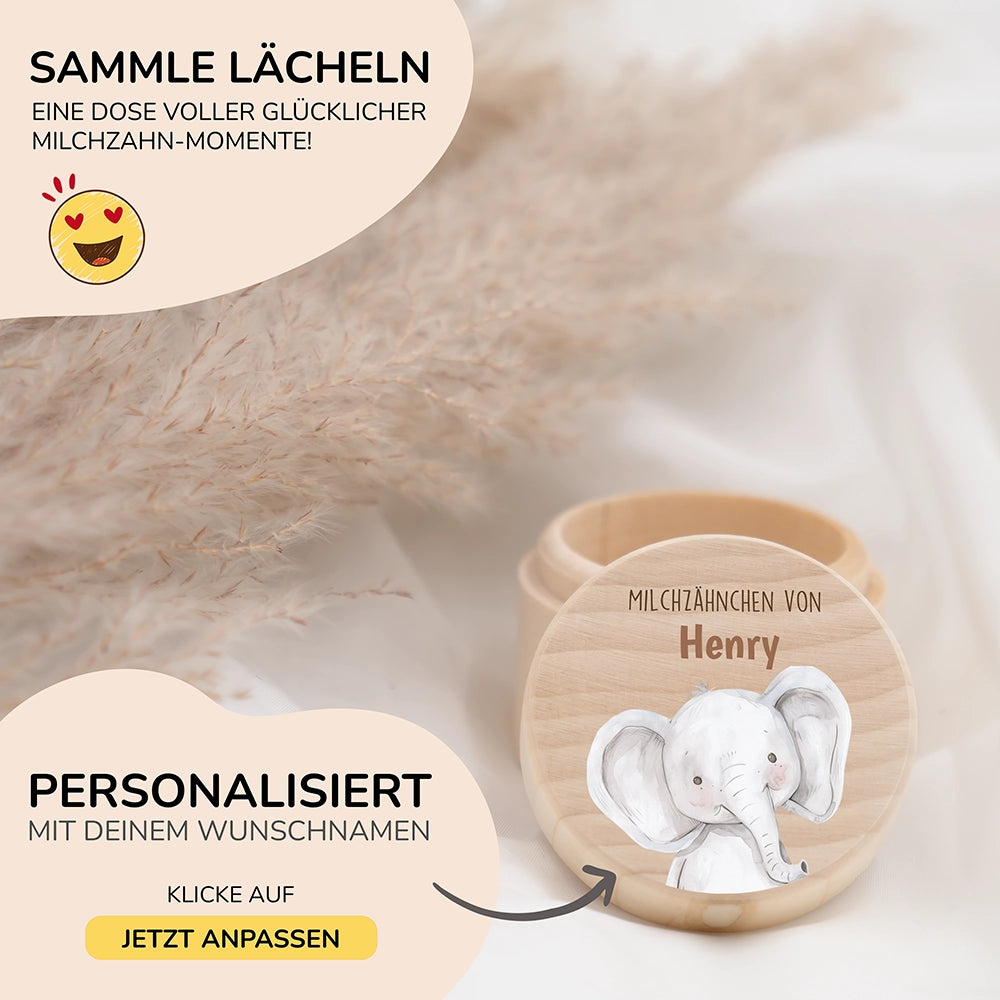 Milchzahndose personalisiert - Jungen Elefant Motiv