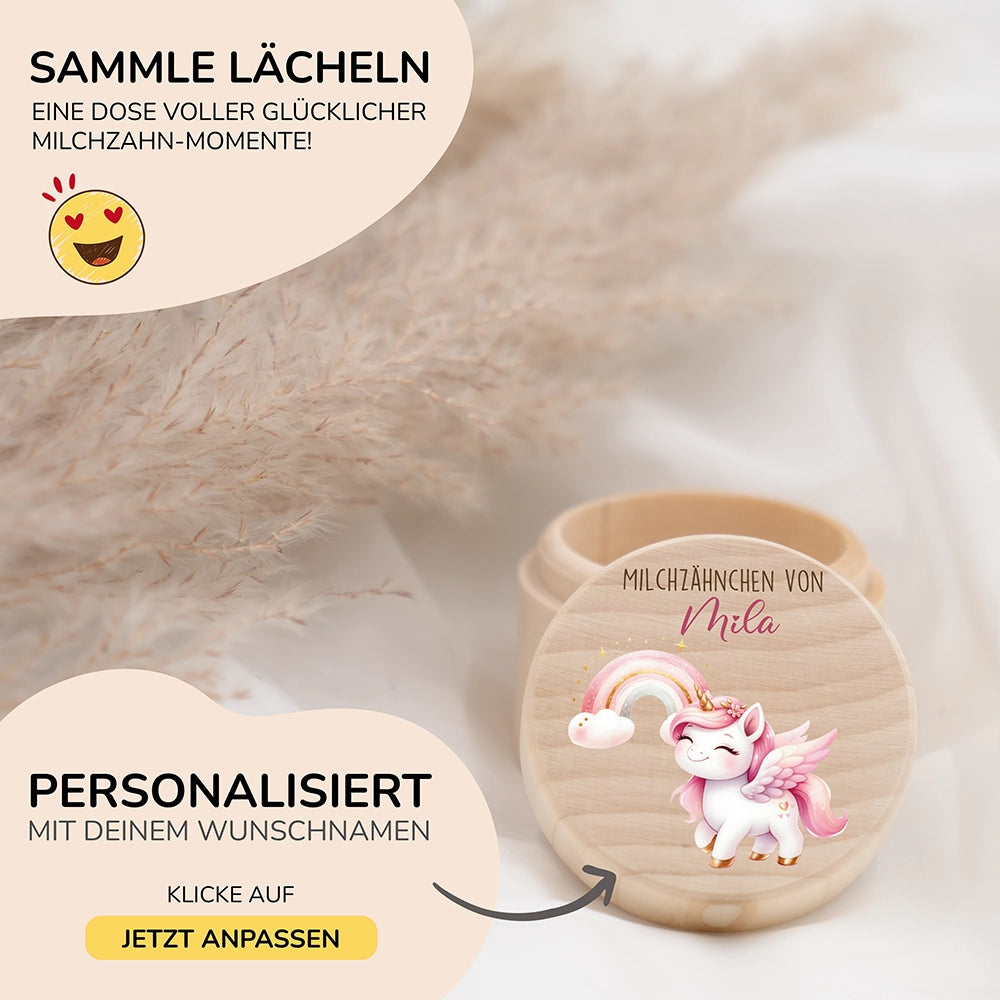 Zahndose Milchzähne personalisiert - Einhorn Motiv