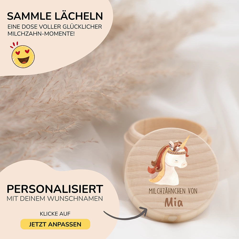 Zahndose Milchzähne personalisiert - Holz Zahnbox mit Wunschnamen - Löwe