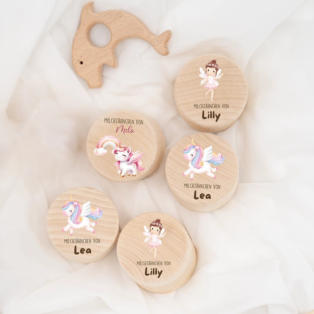 Zahndose Milchzähne personalisiert - Einhorn Motiv