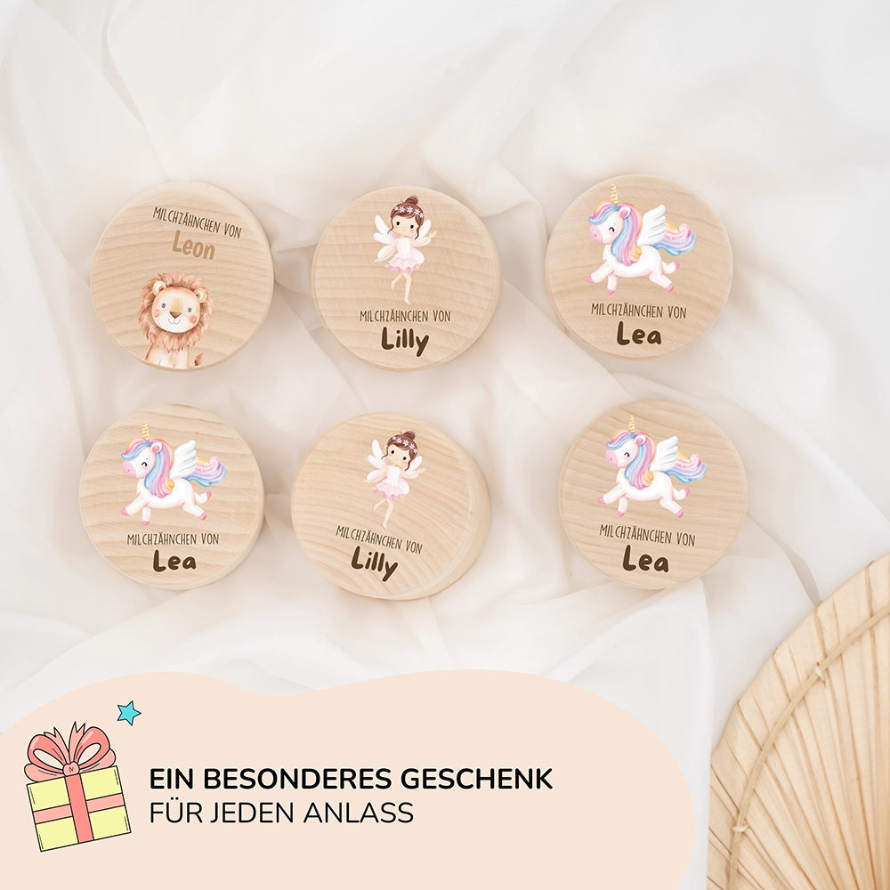 Zahndose Milchzähne personalisiert - Löwe Motiv