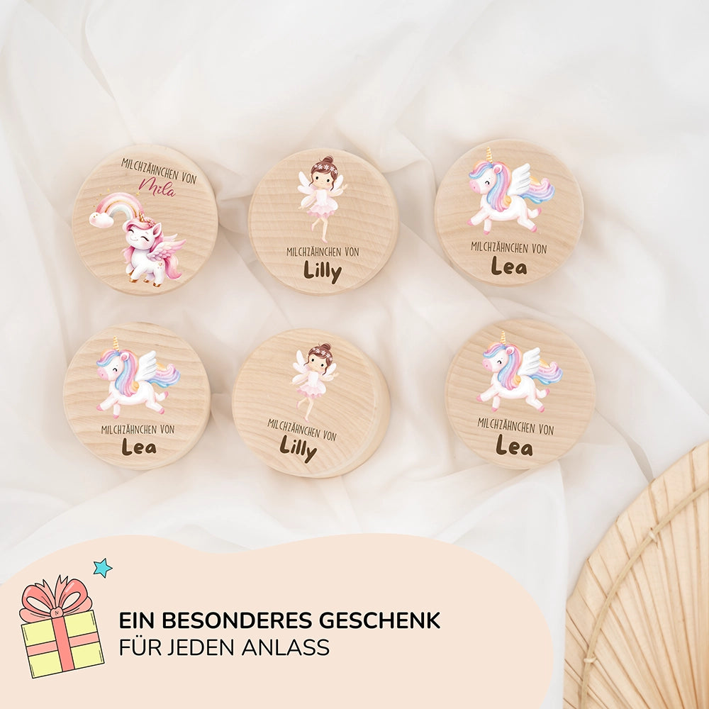Zahndose Milchzähne personalisiert - Einhorn Motiv