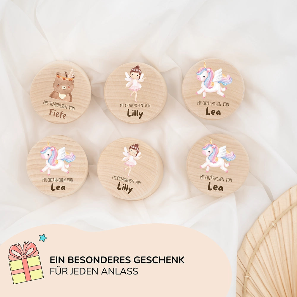 Zahndose Milchzähne personalisiert - Holz Zahnbox mit Wunschnamen - Bohor Bär Motiv