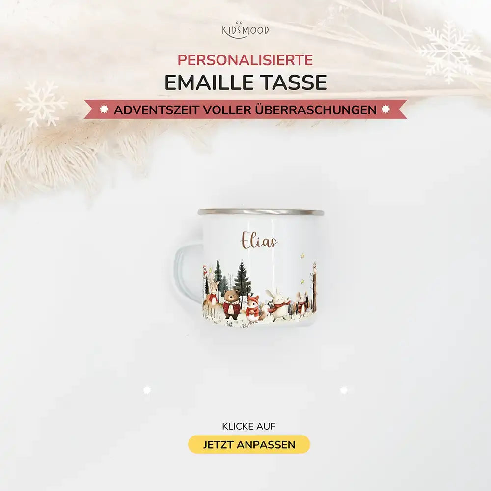 Emaille Tasse personalisiert Weihnachten - Winter Tiere