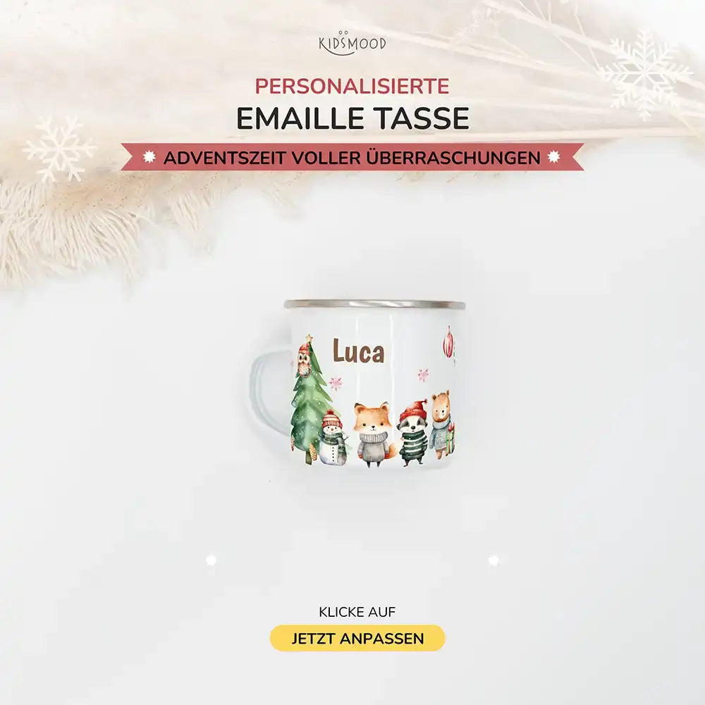 Emaille Tasse personalisiert Weihnachten - Tierfreunde