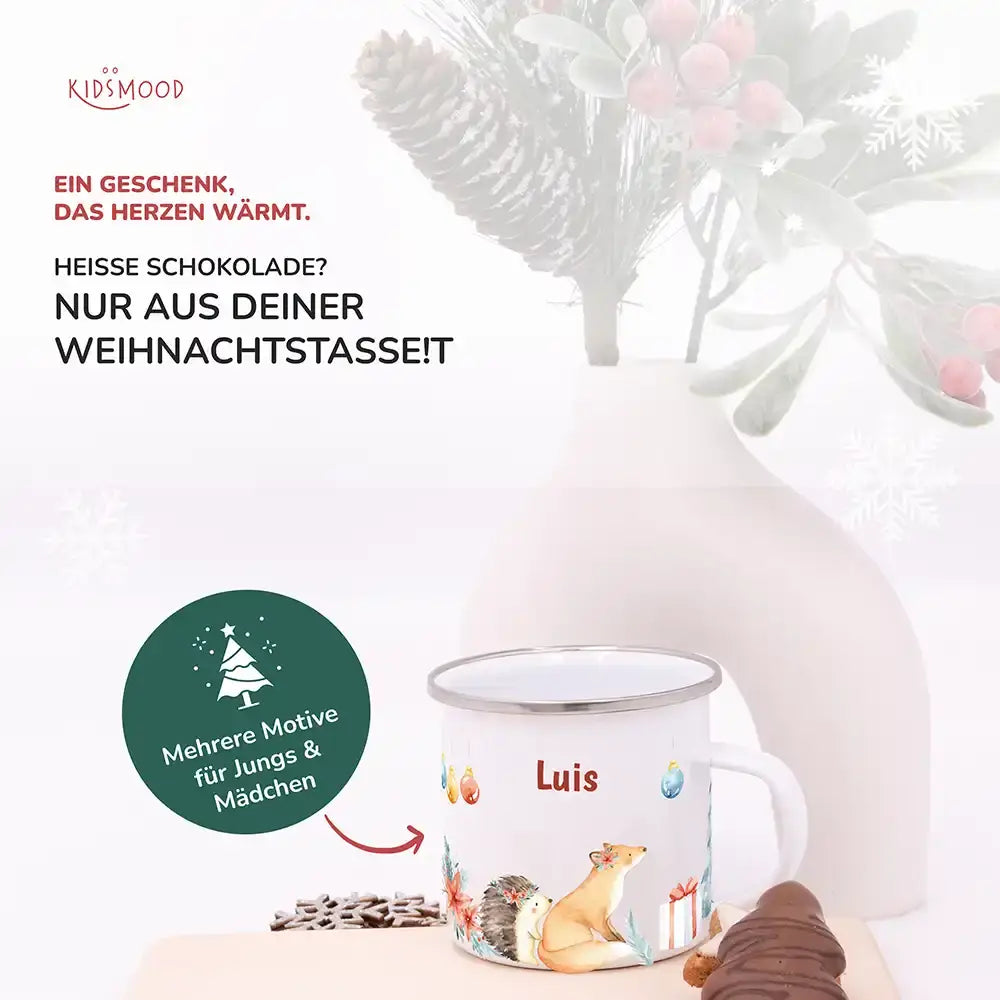 Emaille Tasse personalisiert Weihnachten - Weihnachtsglück