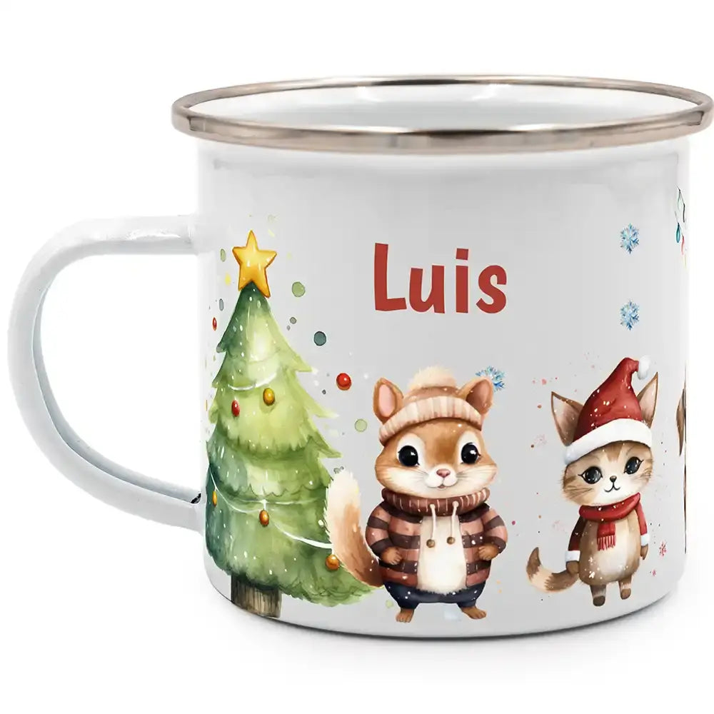 Emaille Tasse personalisiert Weihnachten - Süße Eichhörnchen