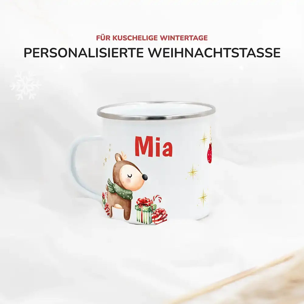 Emaille Tasse personalisiert Weihnachten - Reh