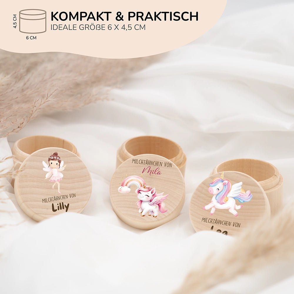 Zahndose Milchzähne personalisiert - Einhorn Motiv