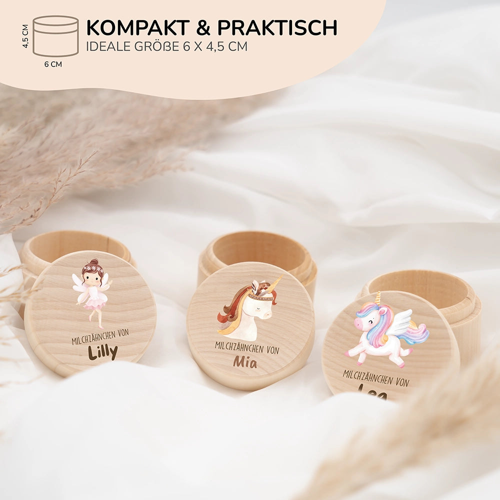 Zahndose Milchzähne personalisiert - Holz Zahnbox mit Wunschnamen - Löwe