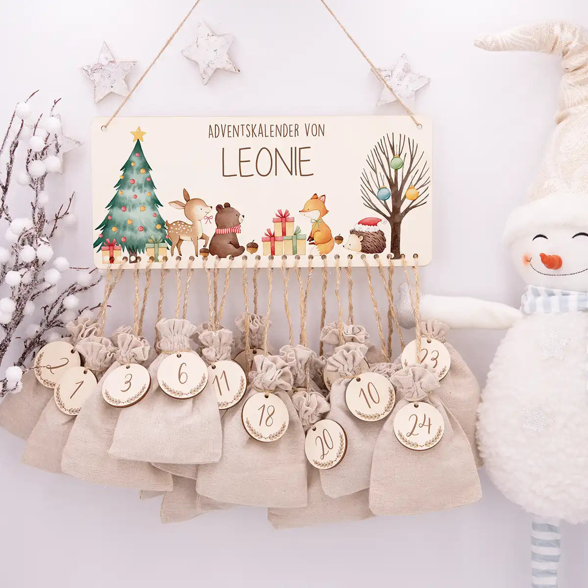 Personalisierbarer Adventskalender farbig - Waldfreunde