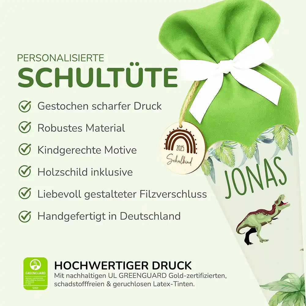 Personalisierte Schultüte mit Namen - Dino