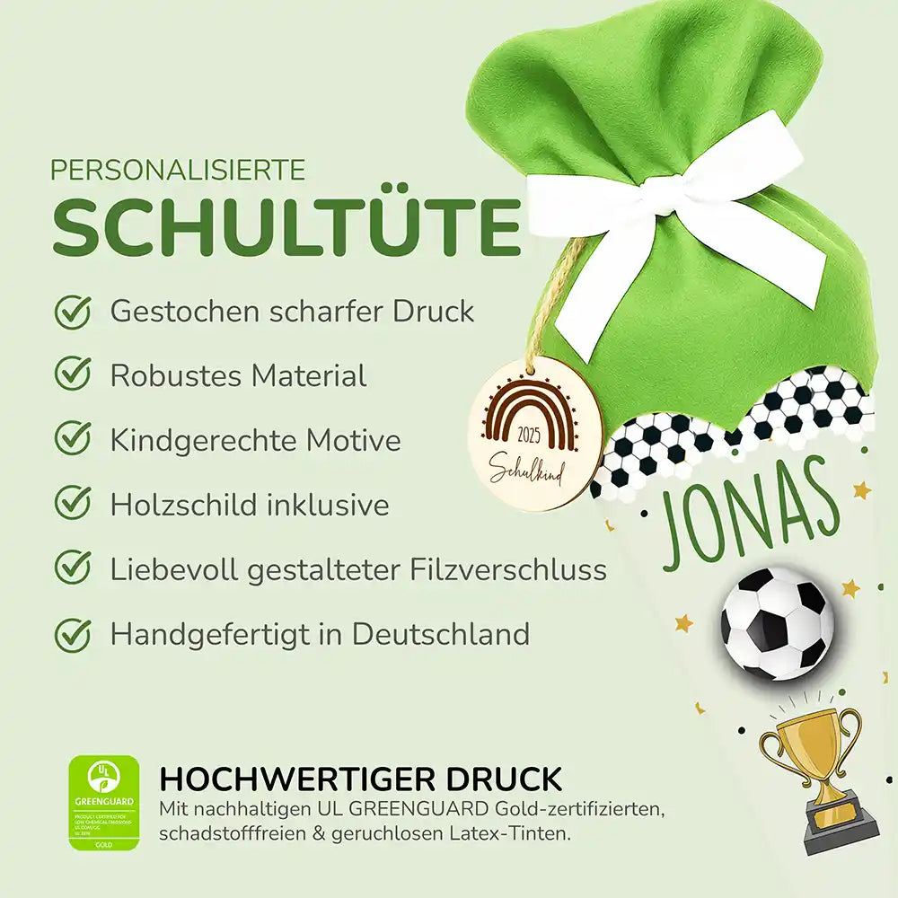 Personalisierte Schultüte mit Namen - Fussball