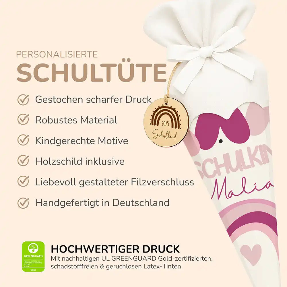 Personalisierte Schultüte mit Namen - Regenbogen