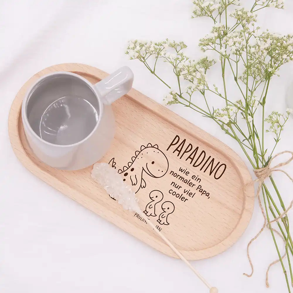 Personalisiertes Holz-Serviertablett "Papadino" 2-3 Personen - Vatertag Geschenk