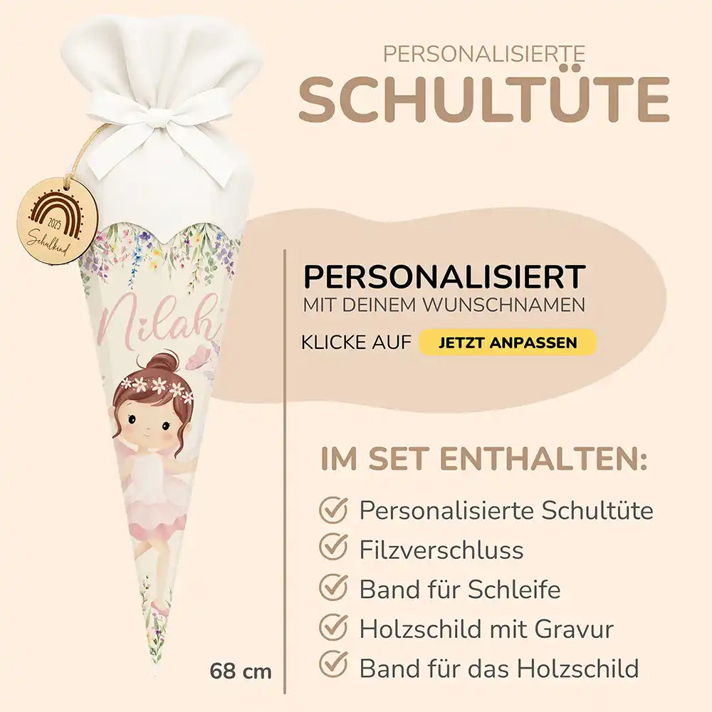 Personalisierte Schultüte mit Namen - zauberhafte Fee