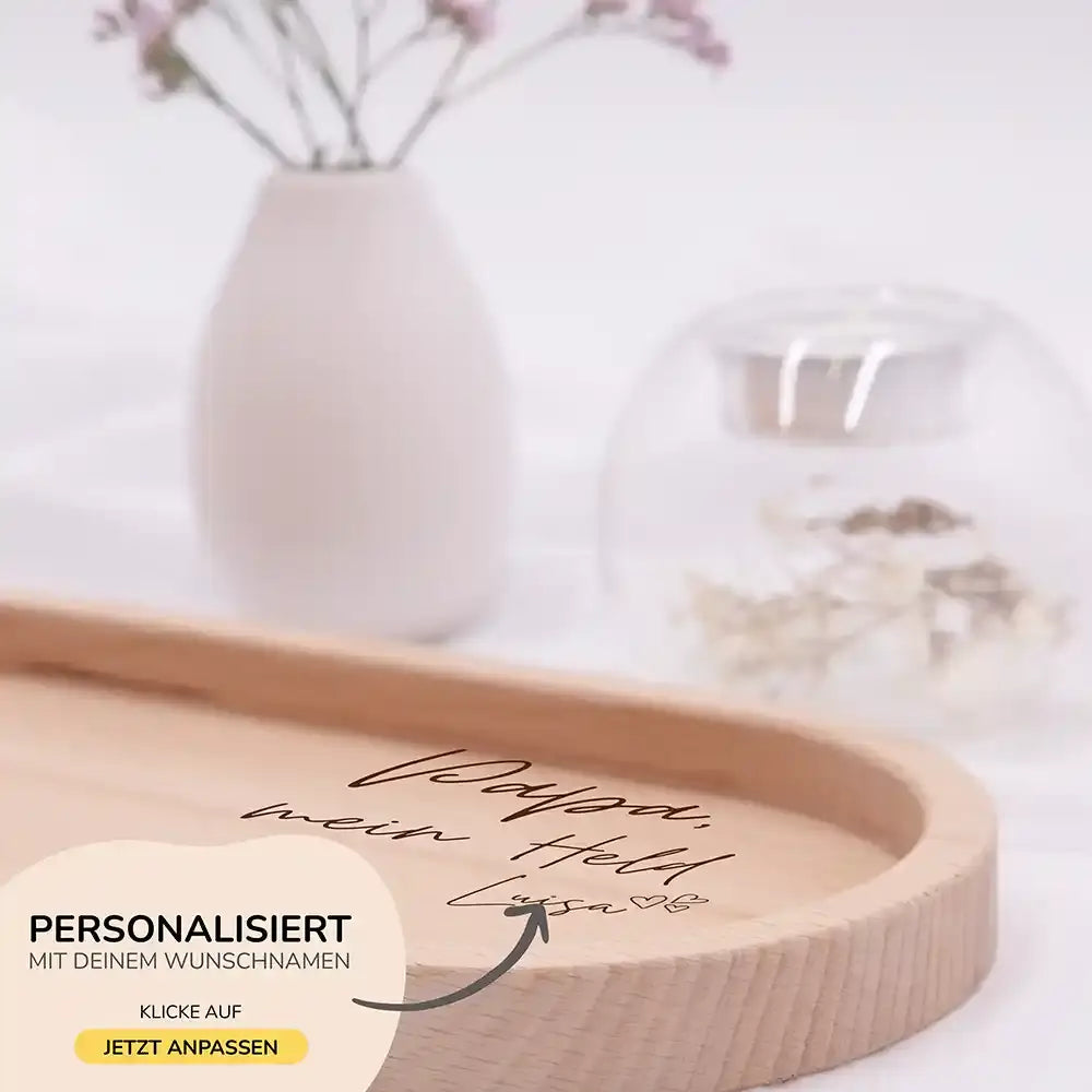 Personalisiertes Holz-Serviertablett "Papa, mein Held" - Vatertag Geschenk