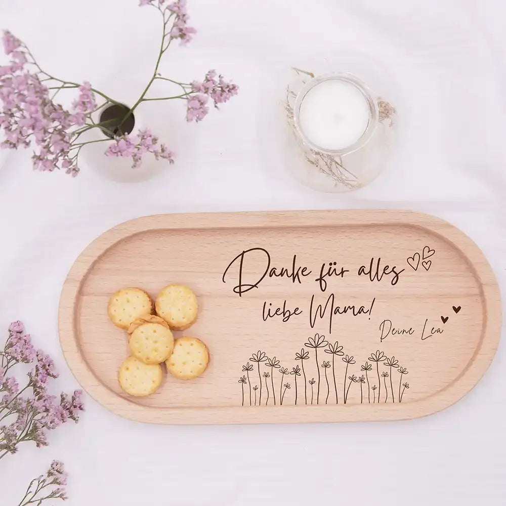 Personalisiertes Holz-Serviertablett "Danke Mama" | Muttertagsgeschenk